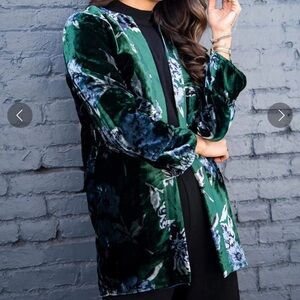 Anthropologie Eva Franco Velvet Bloom Car Coat Open Front Jacket Size M